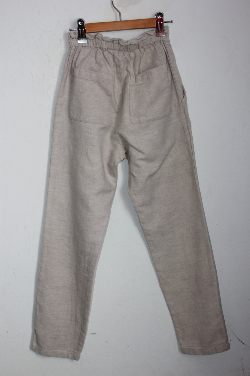 tweedehands zomerse unisex beige lange broek van bonpoint in maat 140
