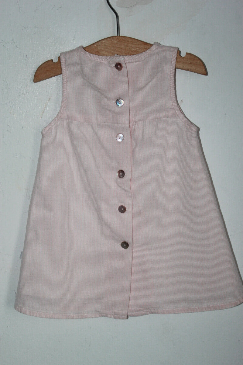 tweedehands katoenen zomerse roze en wit gestreepte mouwloze jurk in maat 68 van cyrillus