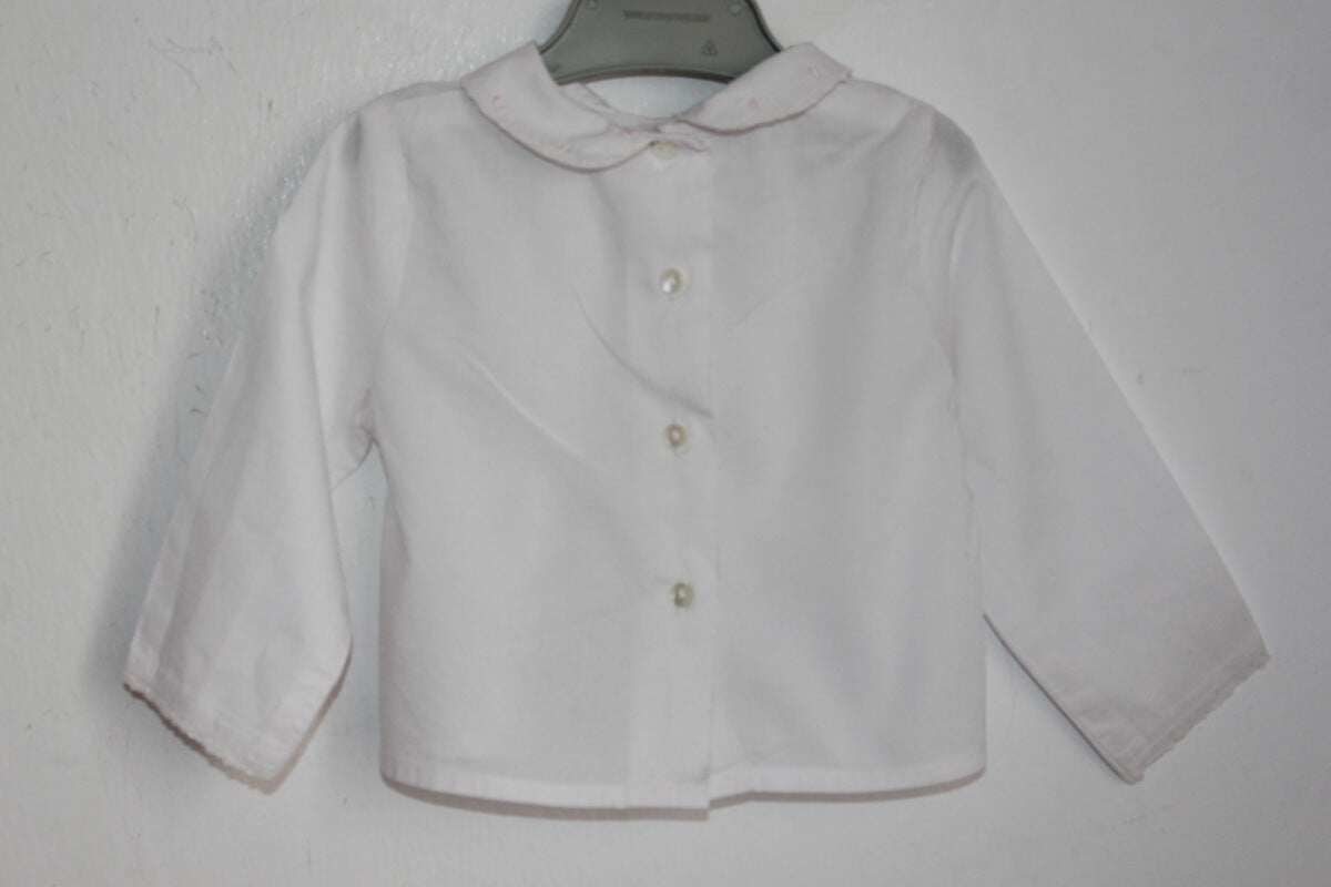 tweedehands katoenen witte blouse met roze details en lange mouwen in maat 62 van Cyrillus