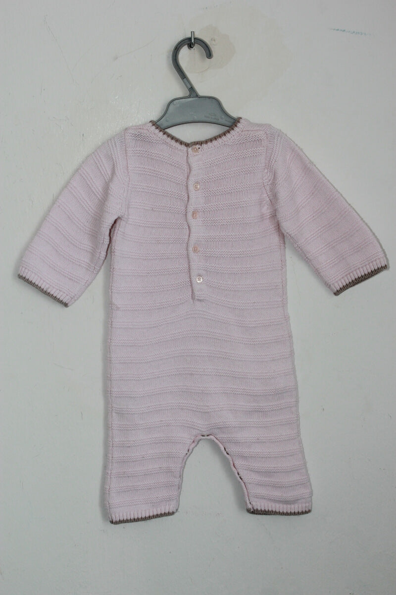tweedehands katoenen roze gebreide playsuit met lange mouwen in maat 68 voor een baby meisje van jacadi