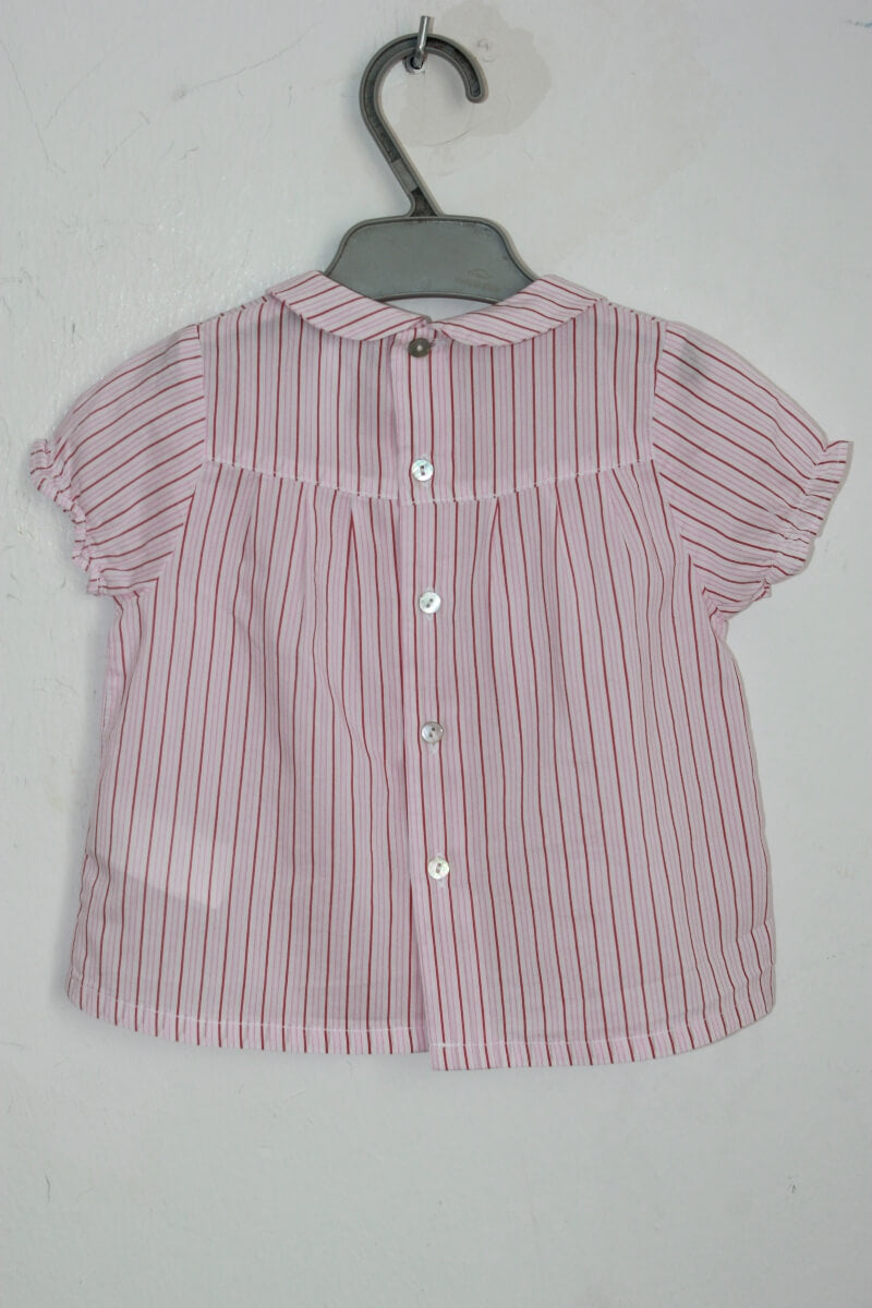 tweedehands rood met roze gestreepte blouse met korte mouwen in maat 68 voor een baby meisje van cyrillus