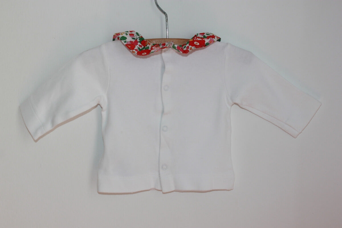 witte katoenen longsleeve met liberty volantkraagje in maat 62 voor een baby meisje van jacadi