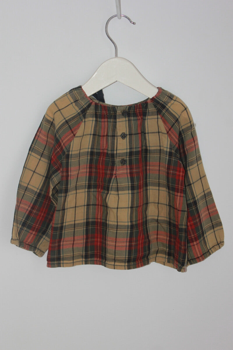 tweedehands katoenen geruite blouse in multicolour met lange mouwen van bonpoint maat 80 voor een baby meisje