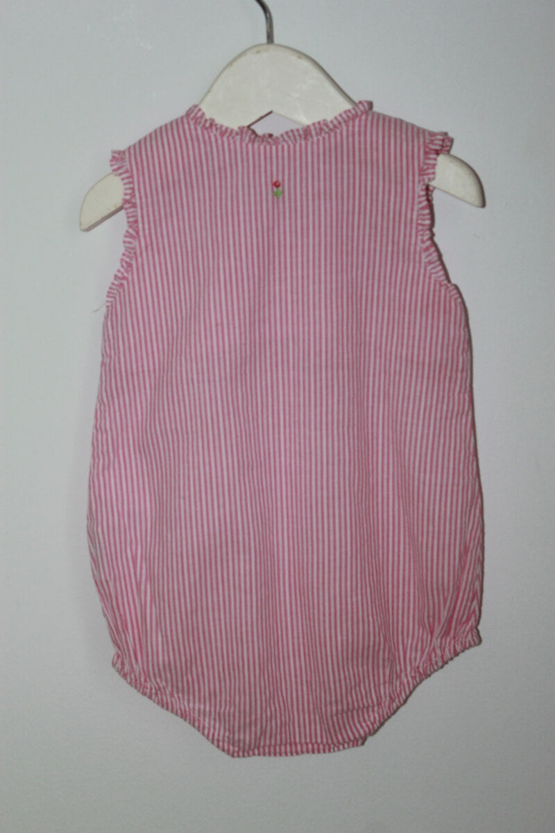 tweedehands katoenen mouwloze roze wit gestreepte zomerse playsuit in maat 62 van jacadi