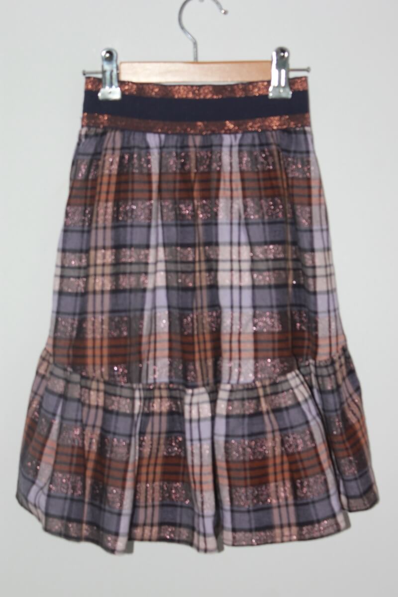 preloved winterse asymmetrische geruite rok in multicolour met glitter van dixie in maat 128-134