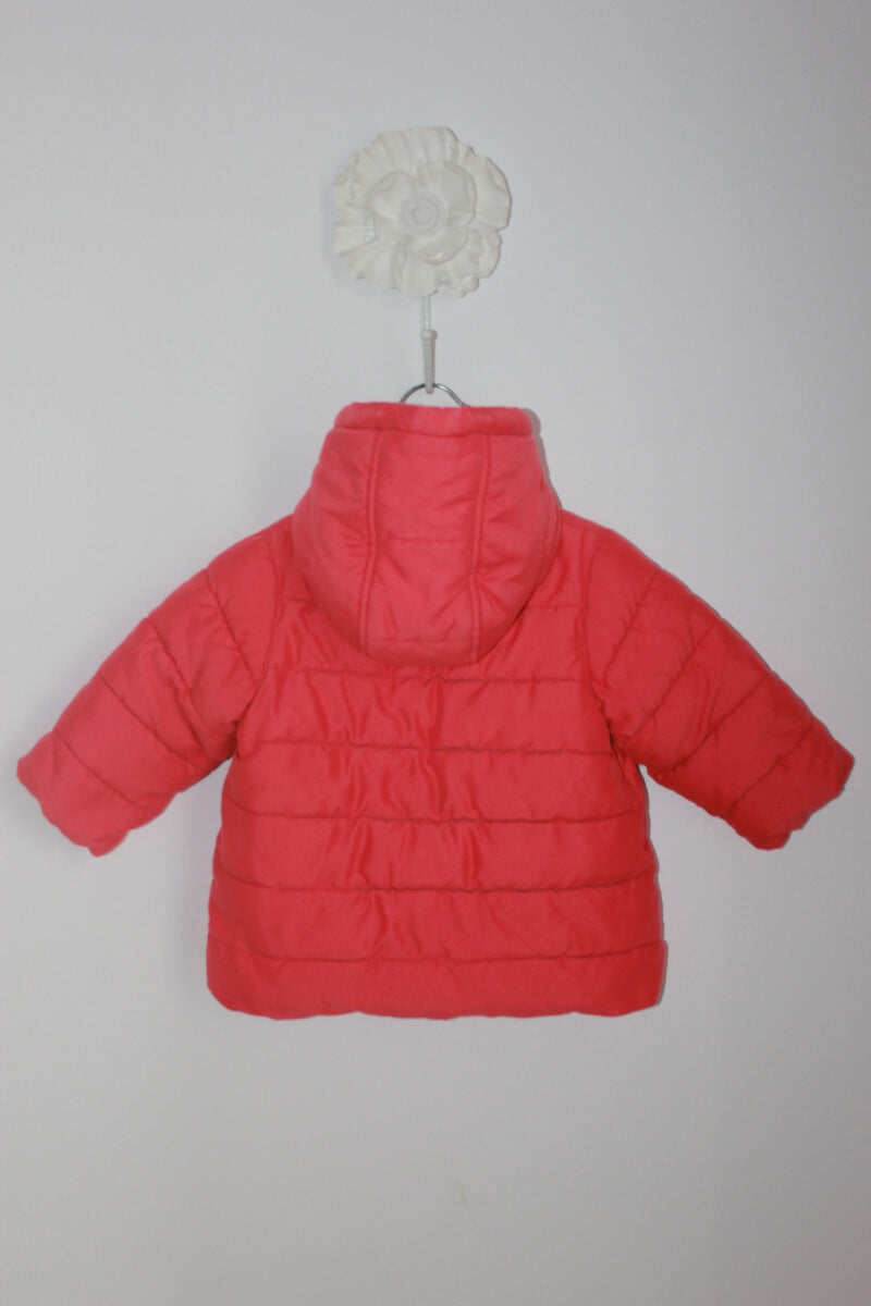 tweedehands donkerroze warme jas met capuchon van petit bateau in maat 74