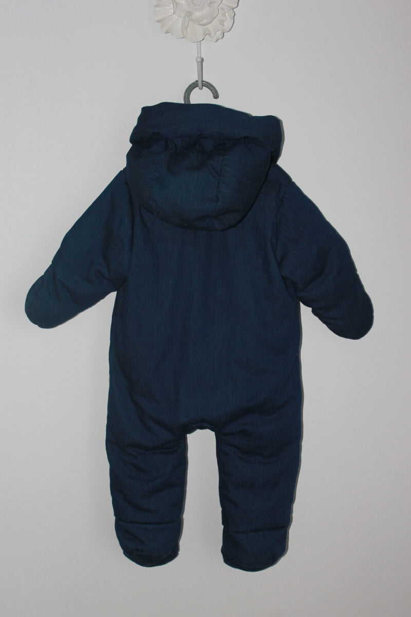 tweedehands unisex katoenen donkerblauw denim skipak met capuchon van jacadi in maat 68