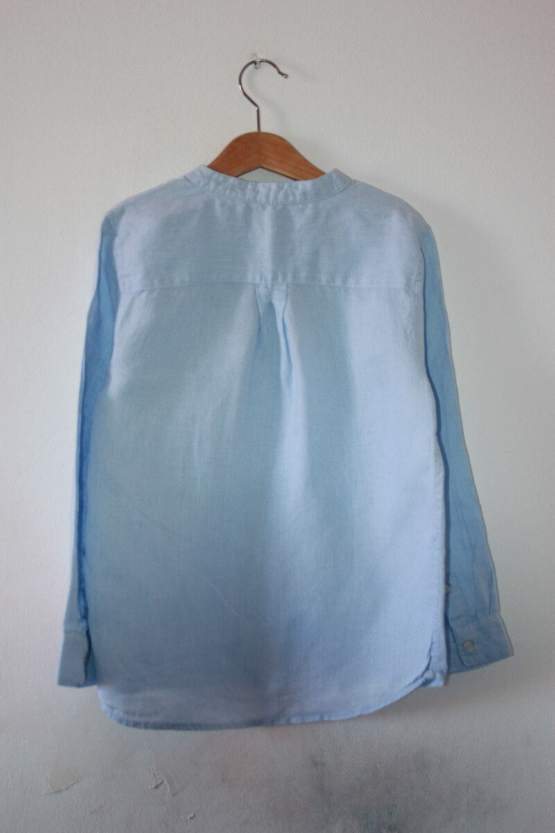 lichtblauw-linnen-overhemd-lange-mouwen-mao-kraagje-maat-122-jongen-monoprix