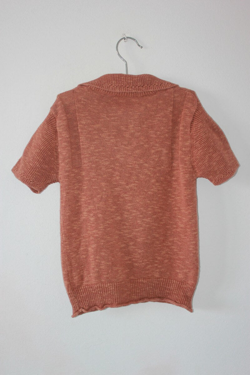 tweedehands-lichtbruine-trui-korte-mouwen-maat-110-meisje-chloe