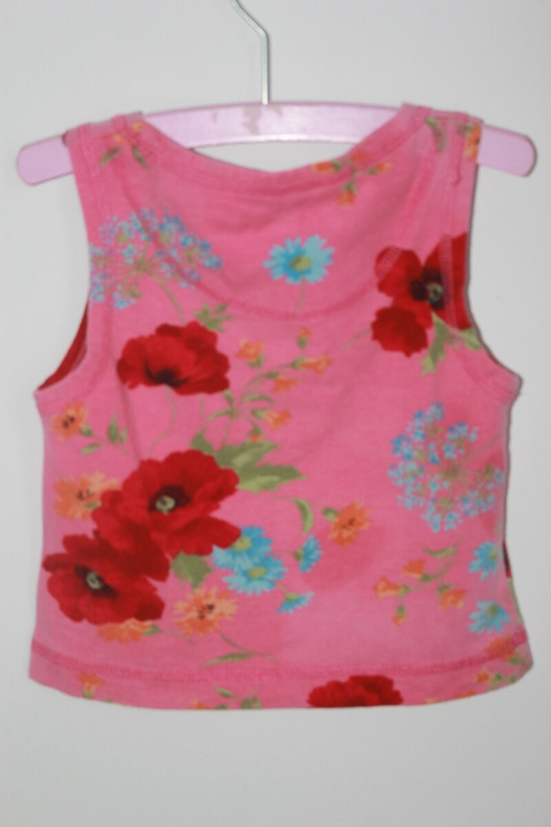tweedehands roze mouwloos gebloemd t-shirt in maat 104 voor een meisje van Bengh