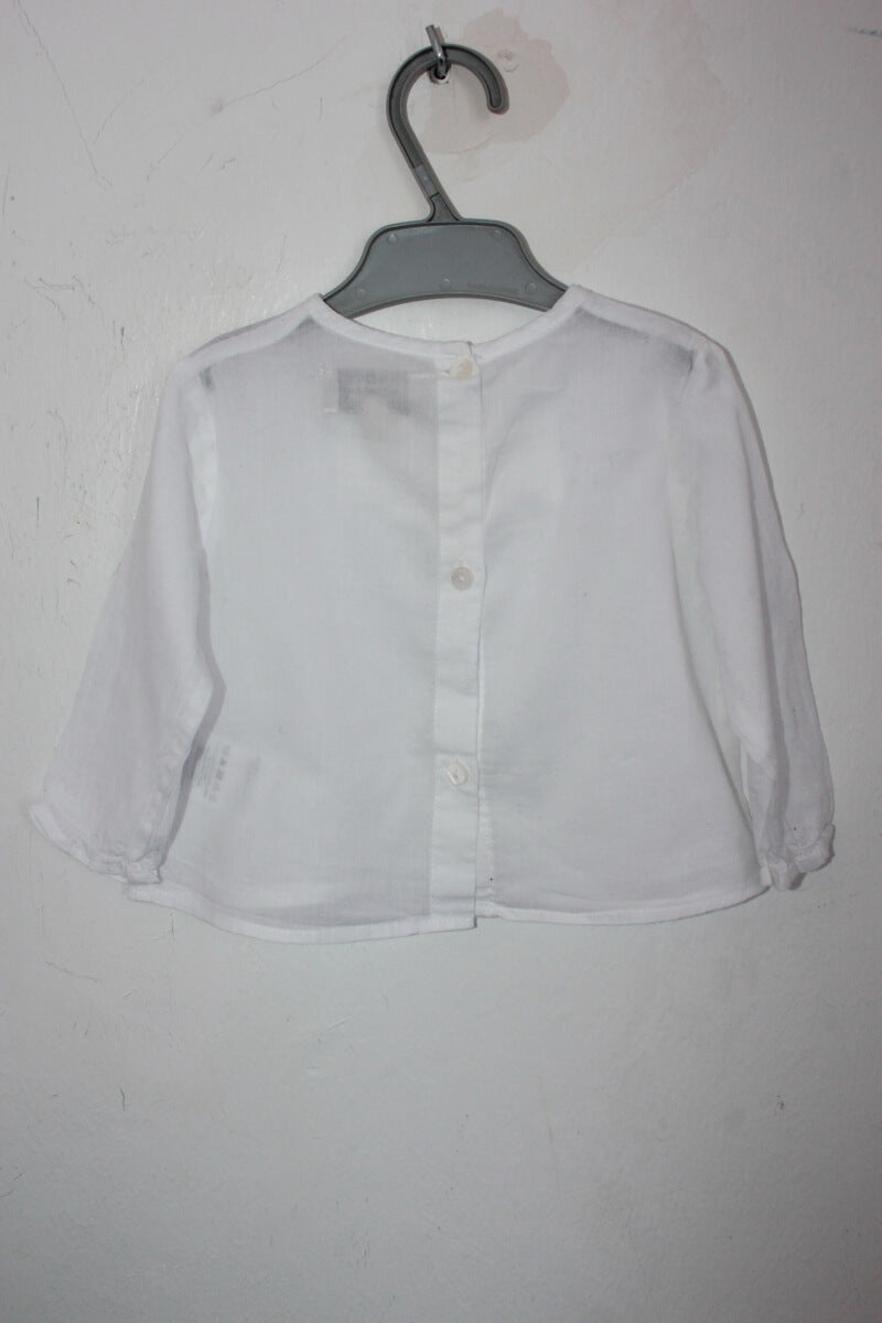 tweedehands katoenen witte blouse met lange mouwen in maat 62 voor een baby meisje van bonnet a pompon