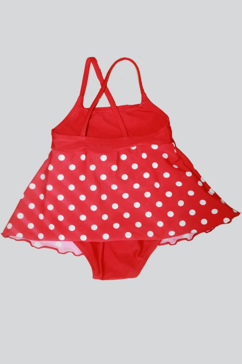 tweedehands rood badpak met witte stippen in maat 74-80 van H&M