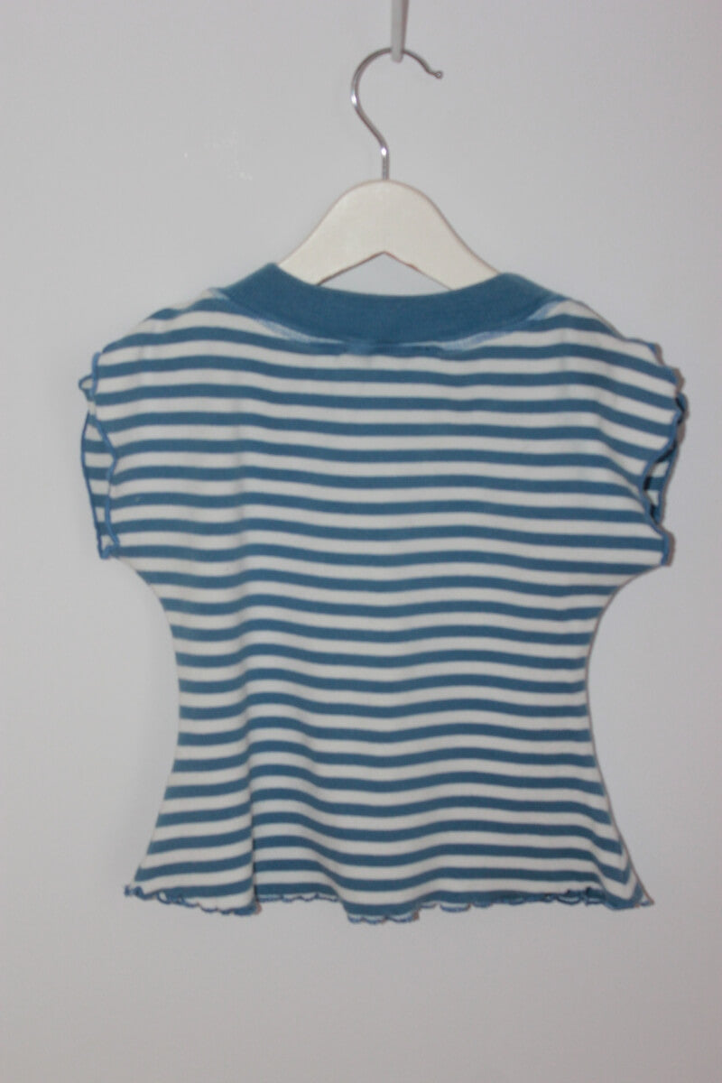 preloved blauw wit gestreept shirtje met korte mouwen voor een meisje in maat 122-128 van i pinco pallino