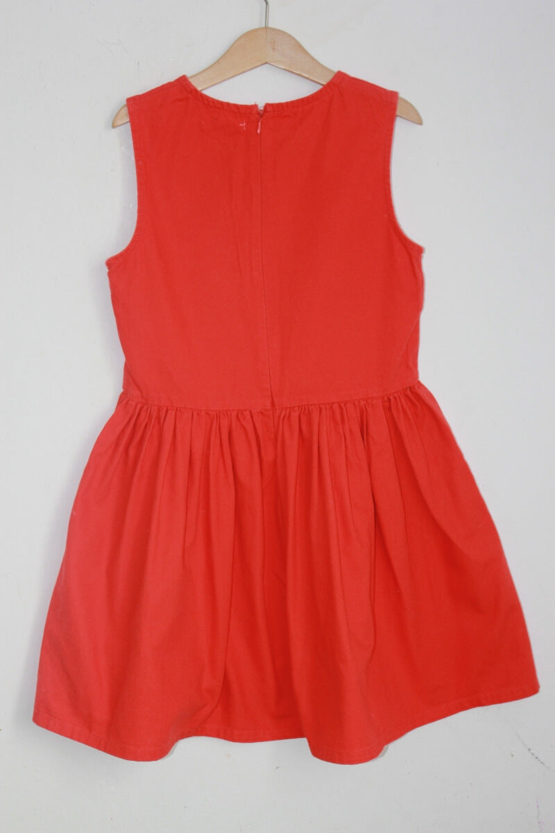 tweedehands katoenen rode mouwloze jurk in maat 134 van monoprix