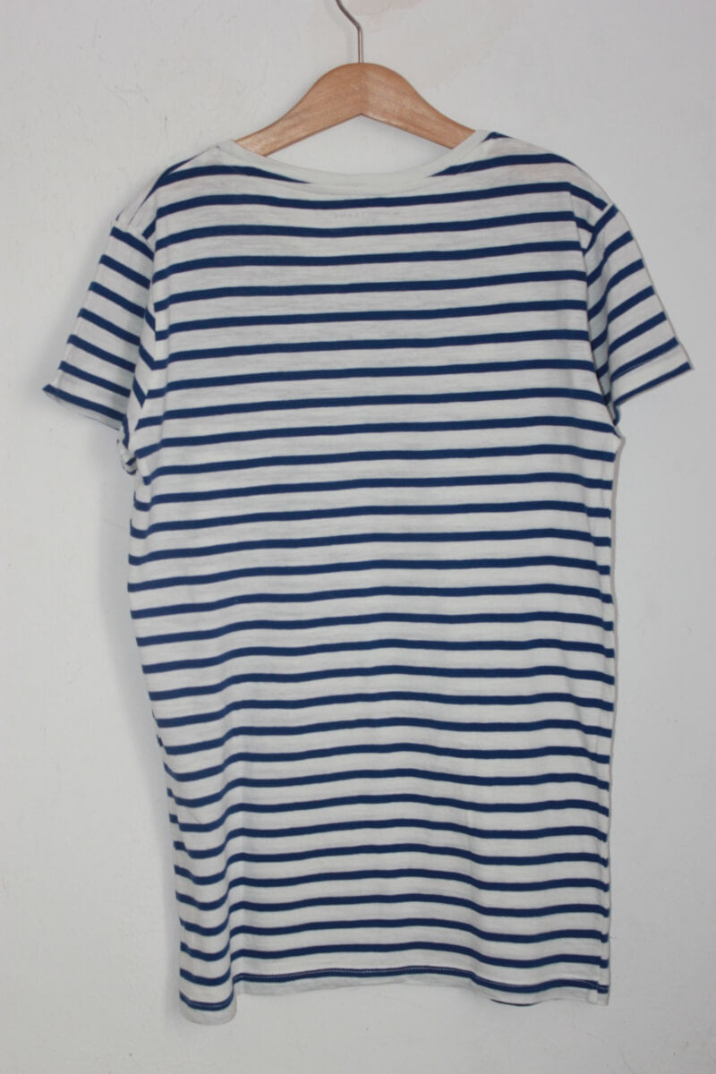 tweedehands unisex katoenen blauw wit gestreept t-shirt in maat 164 van monoprix