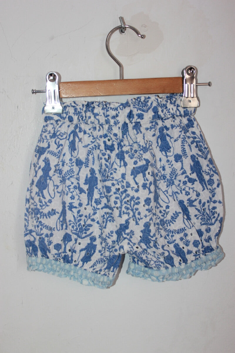 tweedehands katoenen zomerse blauw met witte korte broek in maat 74 voor een baby meisje van nathalie lété x monoprix