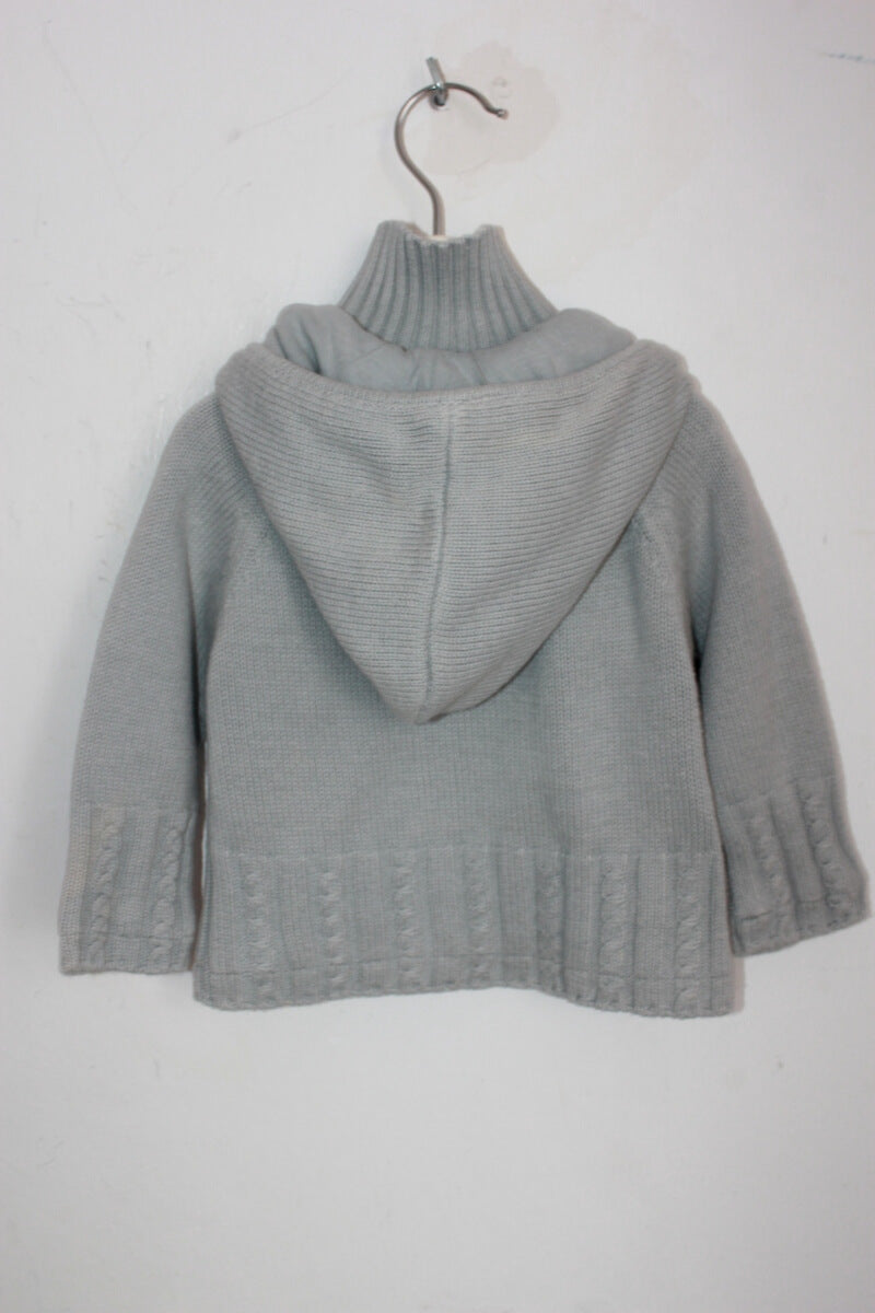 tweedehands katoenen unisex grijsgroen vest met capuchon in maat 68 van Obaibi