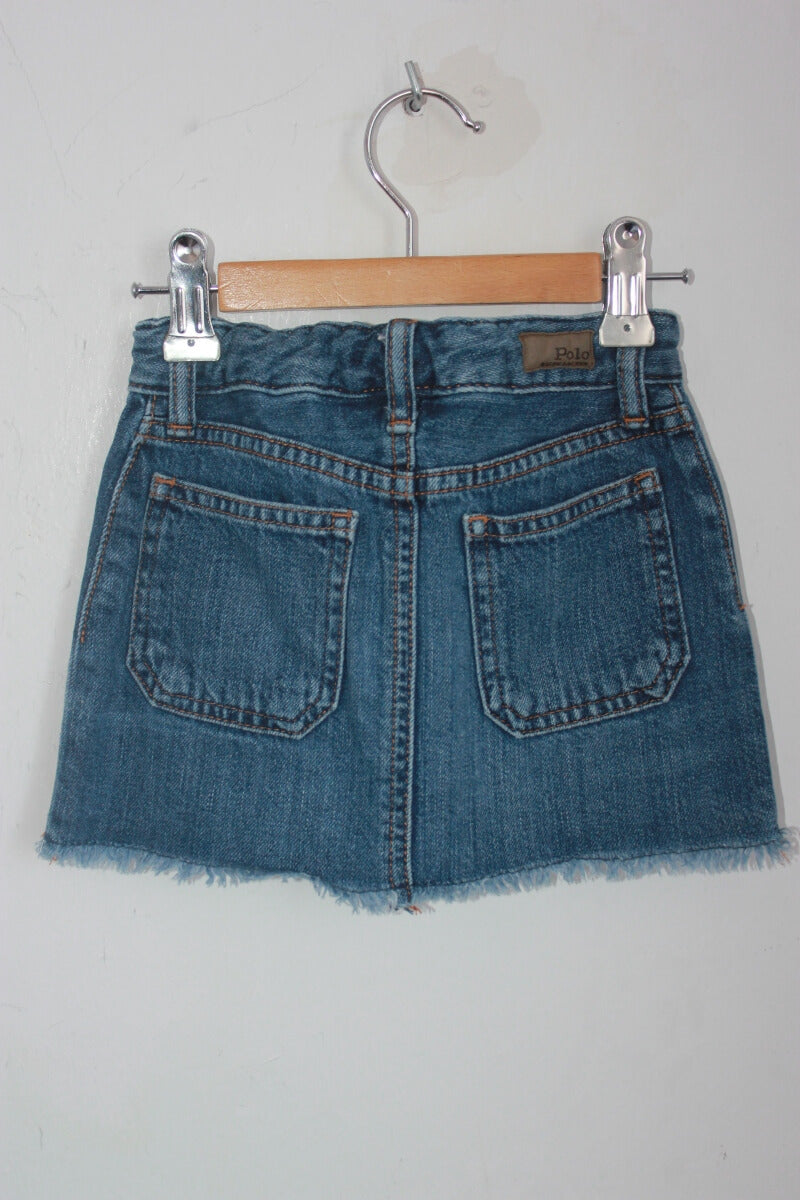 tweedehands katoenen denim rokje met geborduurde bloemen in maat 104 van ralph lauren