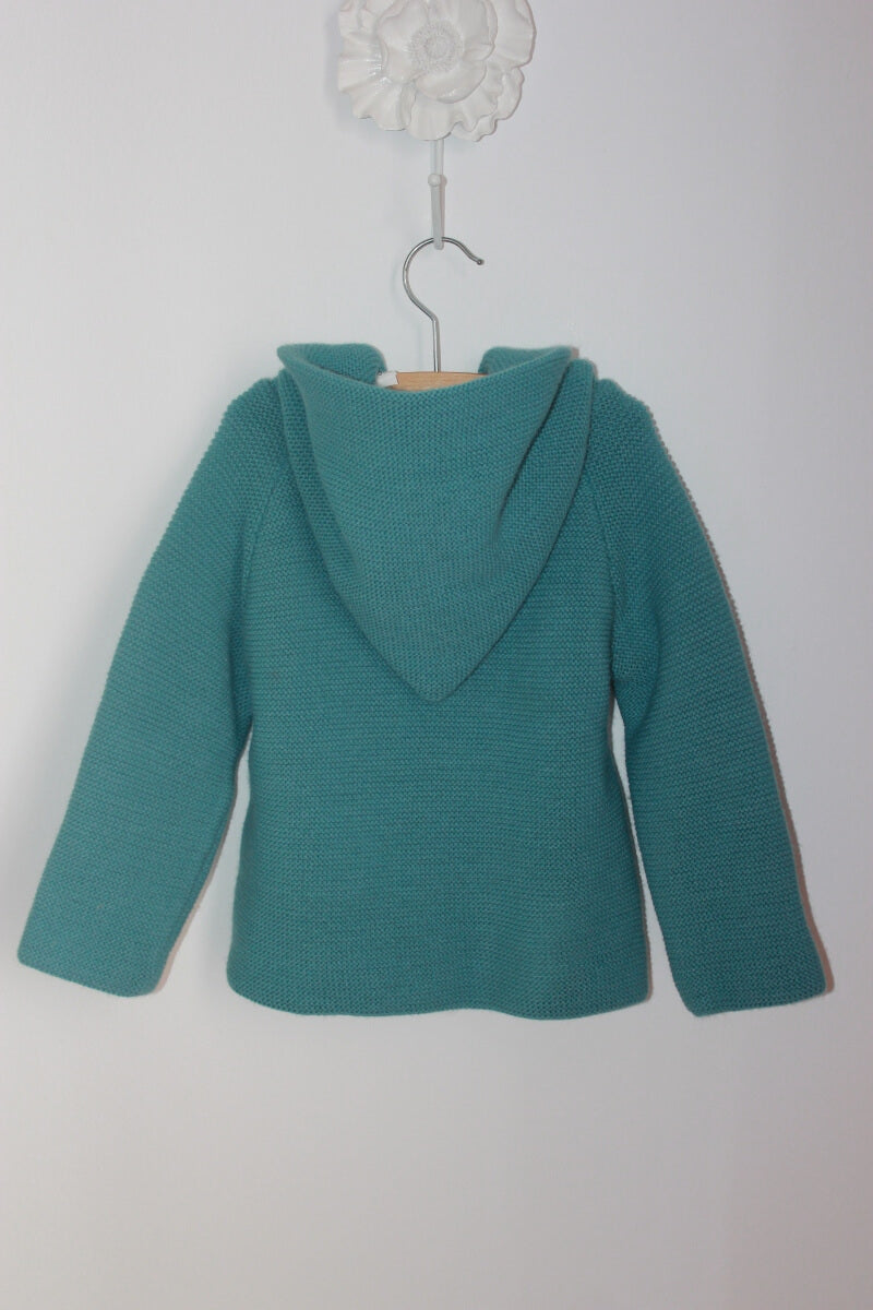 groene gebreide unisex jas capuchon maat 92 sardon