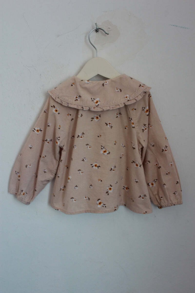 tweedehands corduroy beige gebloemde blouse met lange mouwen in maat 80 van zara