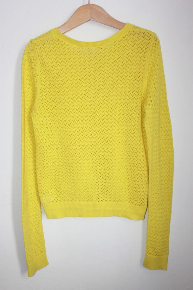 tweedehands katoenen geel ajour vest van bonpoint in maat 134-140 voor een meisje