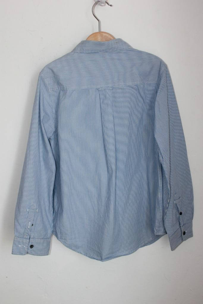 tweedehands katoenen blauw met wit gestreept overhemd met lange mouwen van jacadi in maat 140 voor een jongen