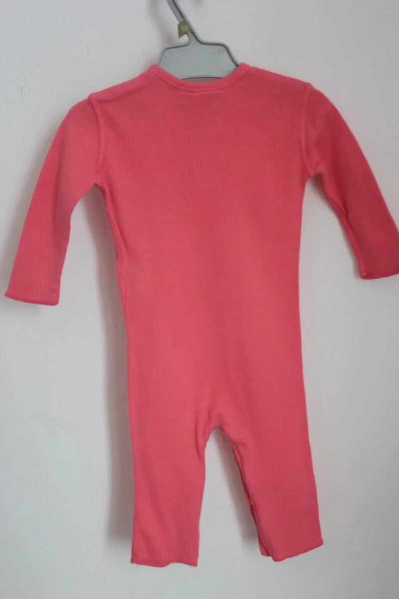 tweedehands katoenen koraalroze voetloze playsuit met lange mouwen van bonton in maat 62 voor een baby meisje
