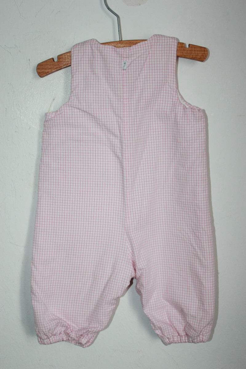 tweedehands katoenen mouwloze winterse roze met wit geruite jumpsuit van jacadi in maat 68