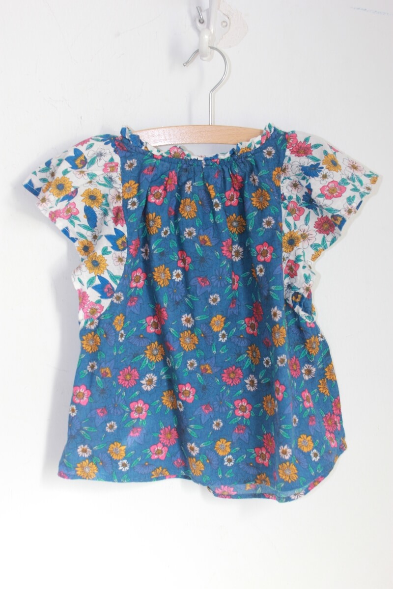 tweedehands-gebloemde-blouse-korte-mouwen-multicolour-maat-104-tao