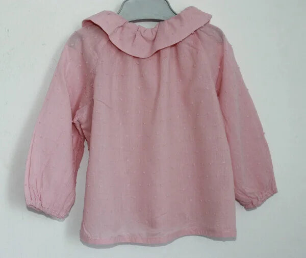 tweedehands-roze-blouse-lange-mouwen-volantkraag-maat-74-baby-meisje-condor