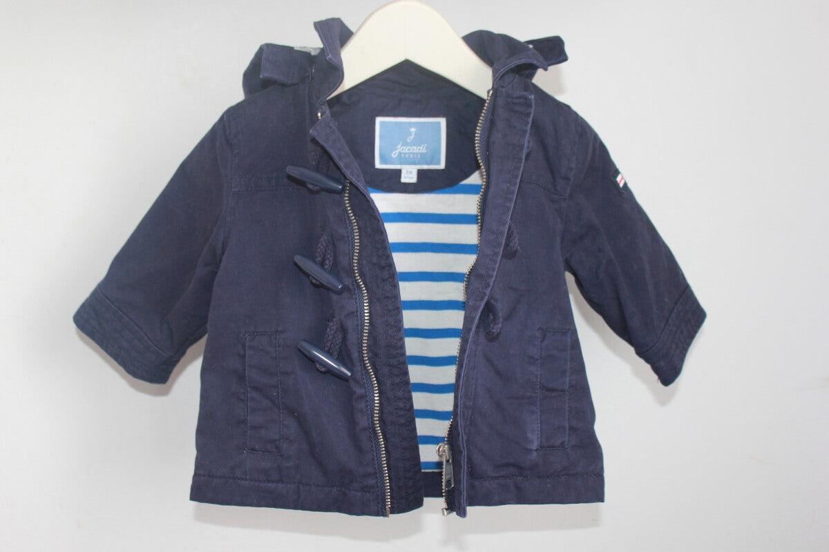 tweedehands unisex katoenen donkerblauwe jas met capuchon in maat 68 van jacadi 