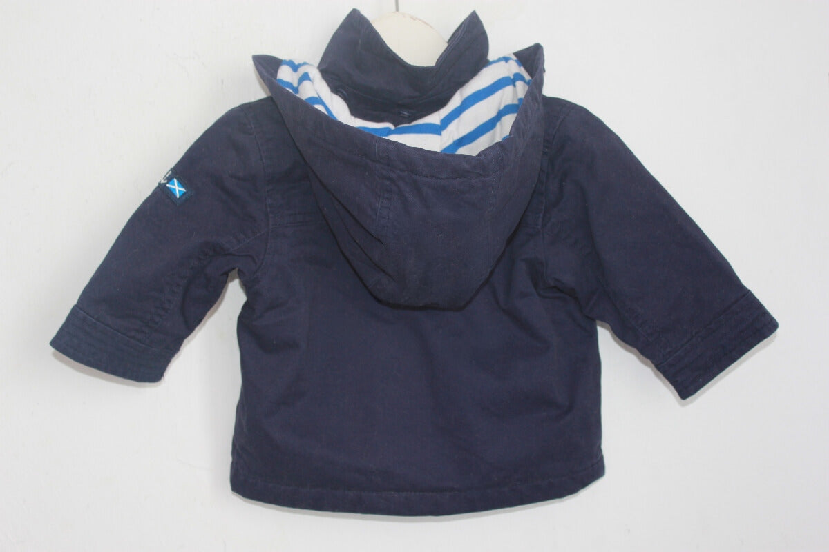 tweedehands unisex katoenen donkerblauwe jas met capuchon in maat 68 van jacadi 