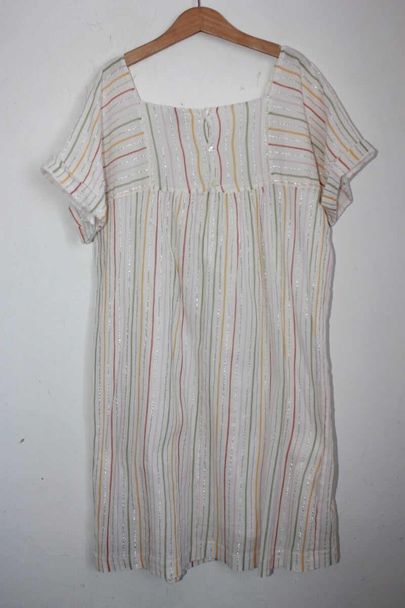 tweedehands zomerse gesmokte en gestreepte jurk in multicolour met korte mouwen maat 158-164 van bonpoint