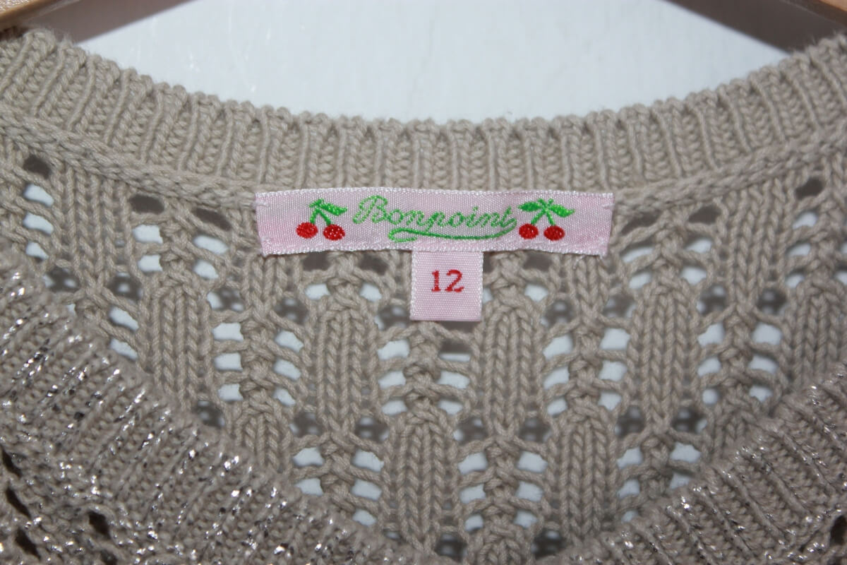 tweedehands beige ajour vest met zilver glitter van bonpoint in maat 128-134 voor een meisje