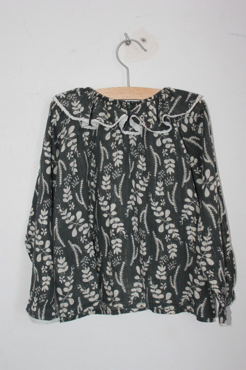 tweedehands liberty blouse in multicolour met volantkraag en lange mouwen van bonton in maat 104