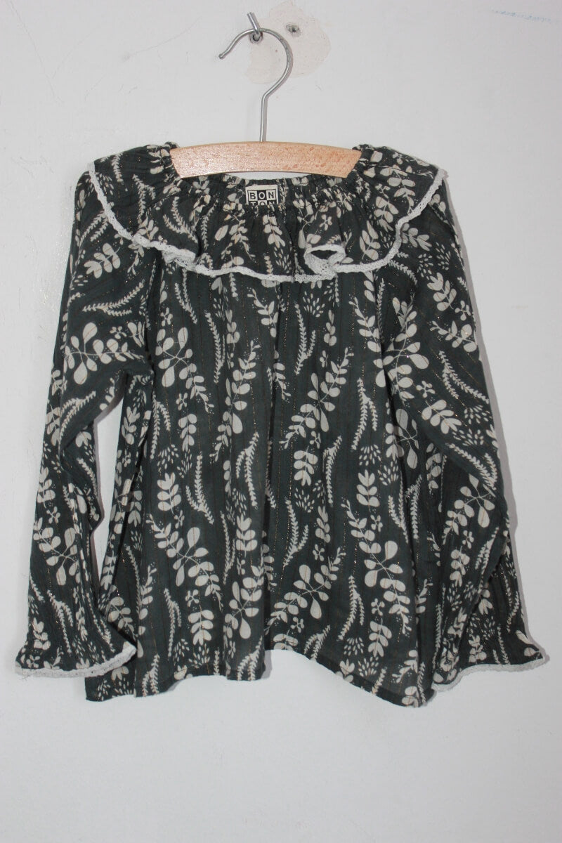 tweedehands liberty blouse in multicolour met volantkraag en lange mouwen van bonton in maat 104