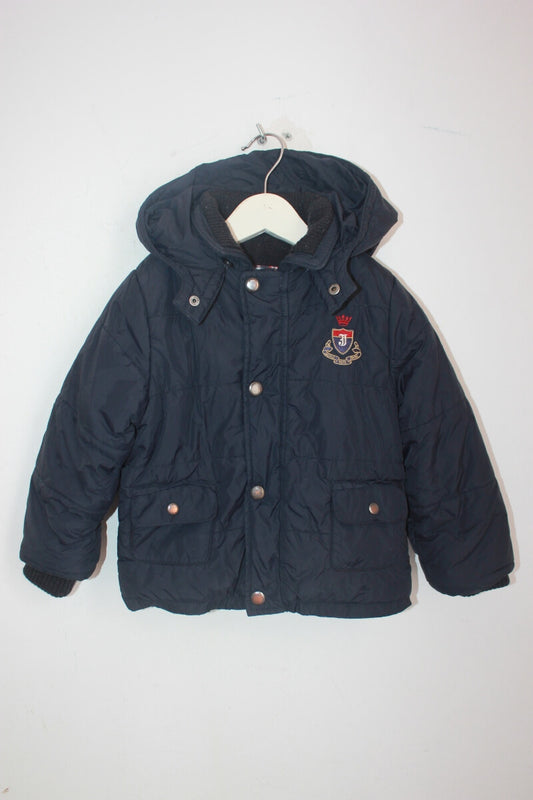 tweedehands donkerblauw winterjack met capuchon in maat 92-98 voor een jongen van jacadi