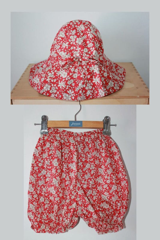 preloved katoenen zomerse liberty zonnehoed en korte broek in multicolour van bonton in maat 68 voor een baby meisje