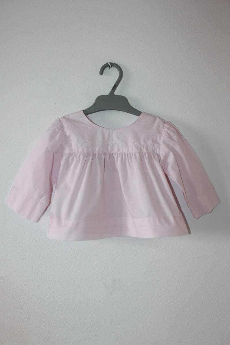 tweedehands lichtroze katoenen blouse met lange mouwen in maat 62 voor een baby meisje van jacadi