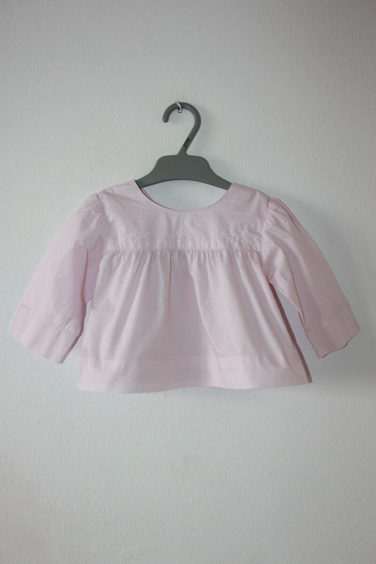 tweedehands lichtroze katoenen blouse met lange mouwen in maat 62 voor een baby meisje van jacadi