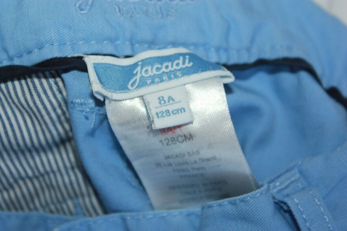 tweedehands katoenen lichtblauwe lange broek in maat 128 voor een jongen van jacadi