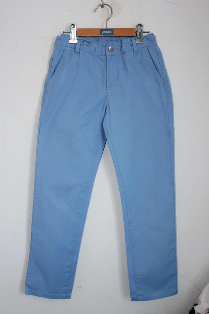 tweedehands katoenen lichtblauwe lange broek in maat 128 voor een jongen van jacadi