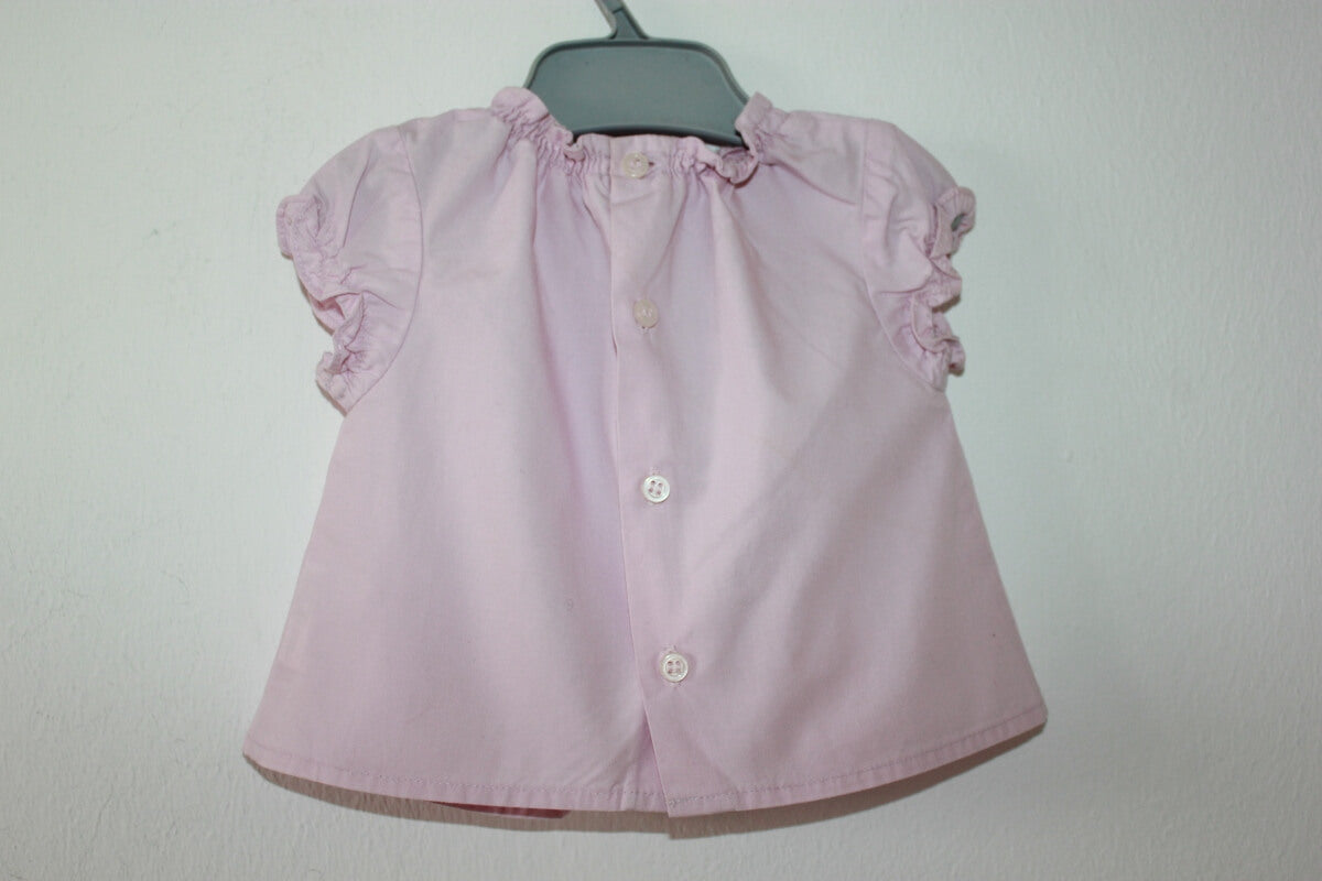 tweedehands roze gesmockte katoenen blouse met korte mouwen in maat 56 voor een baby meisje van jacadi