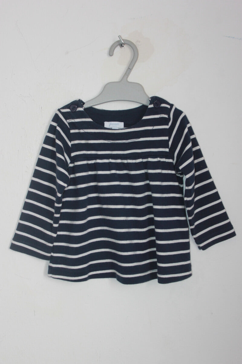 tweedehands katoenen donkerblauw met wit gestreepte longsleeve in maat 74 voor een baby meisje van jacadi