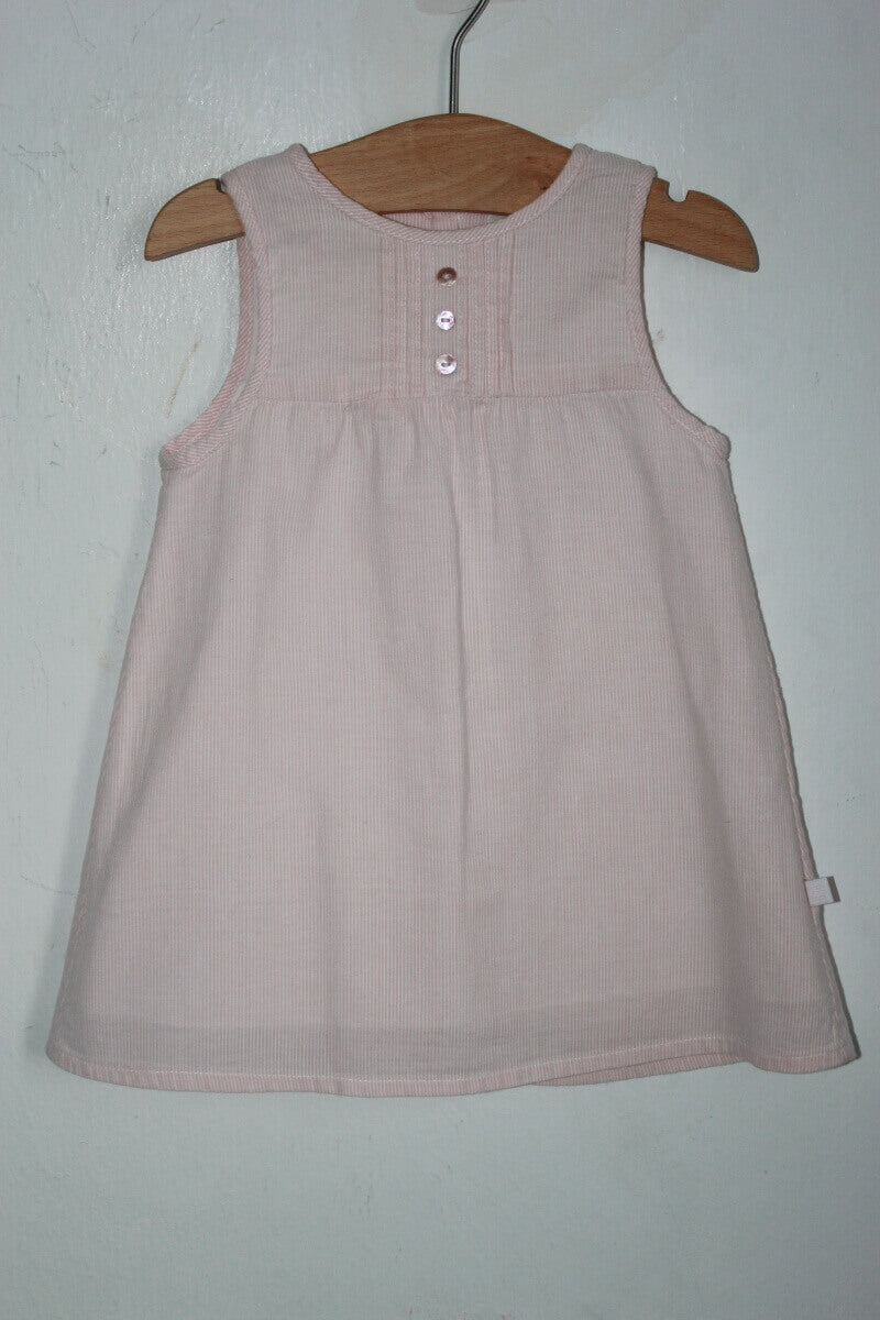 tweedehands katoenen zomerse roze en wit gestreepte mouwloze jurk in maat 68 van cyrillus