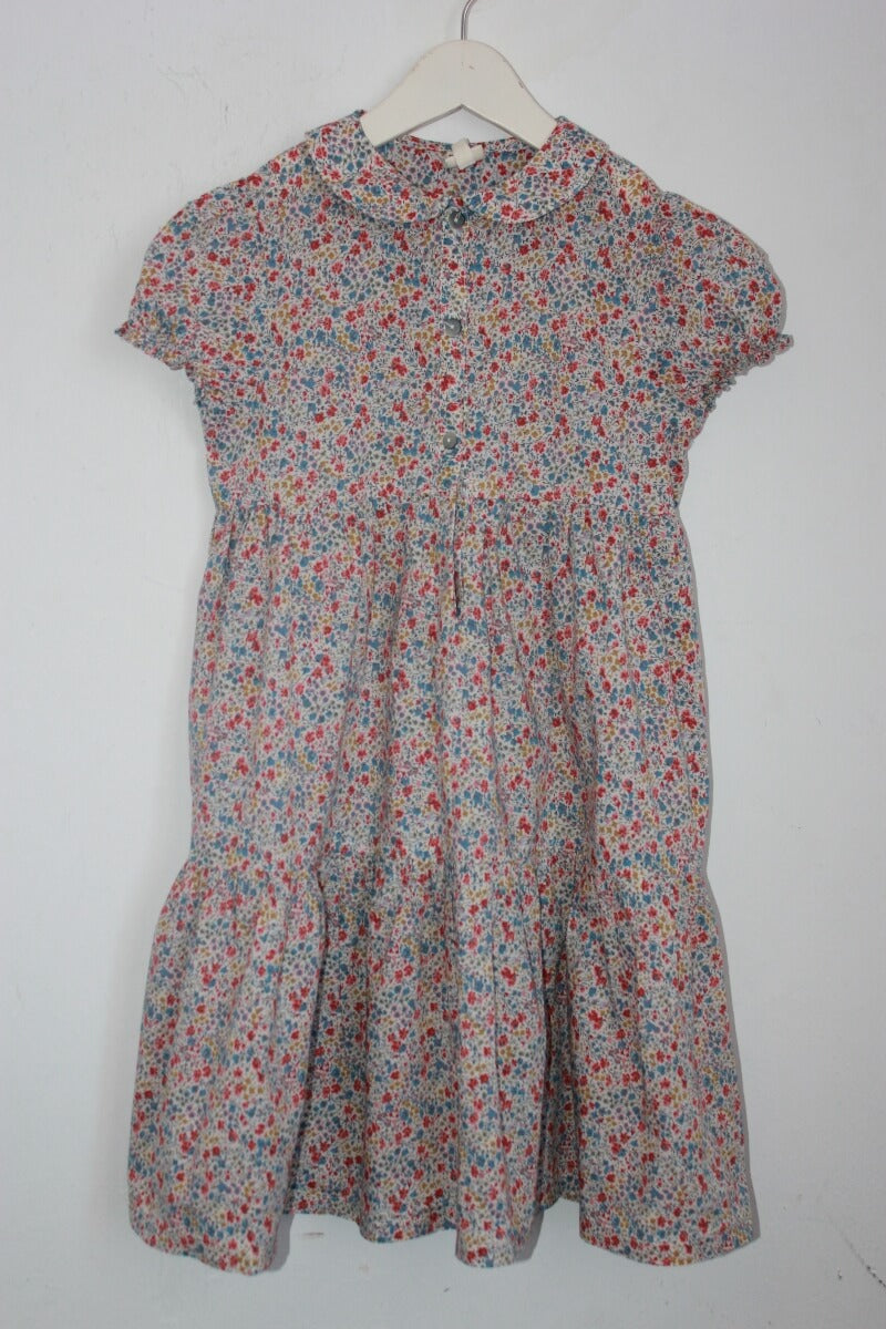 tweedehands katoenen zomerse liberty jurk in multicolour met korte mouwen in maat 128 van bonton