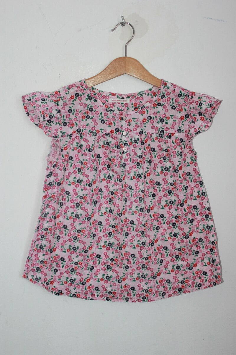 tweedehands katoenen zomerse gebloemde blouse in multicolour met korte mouwen in maat 128 van monoprix