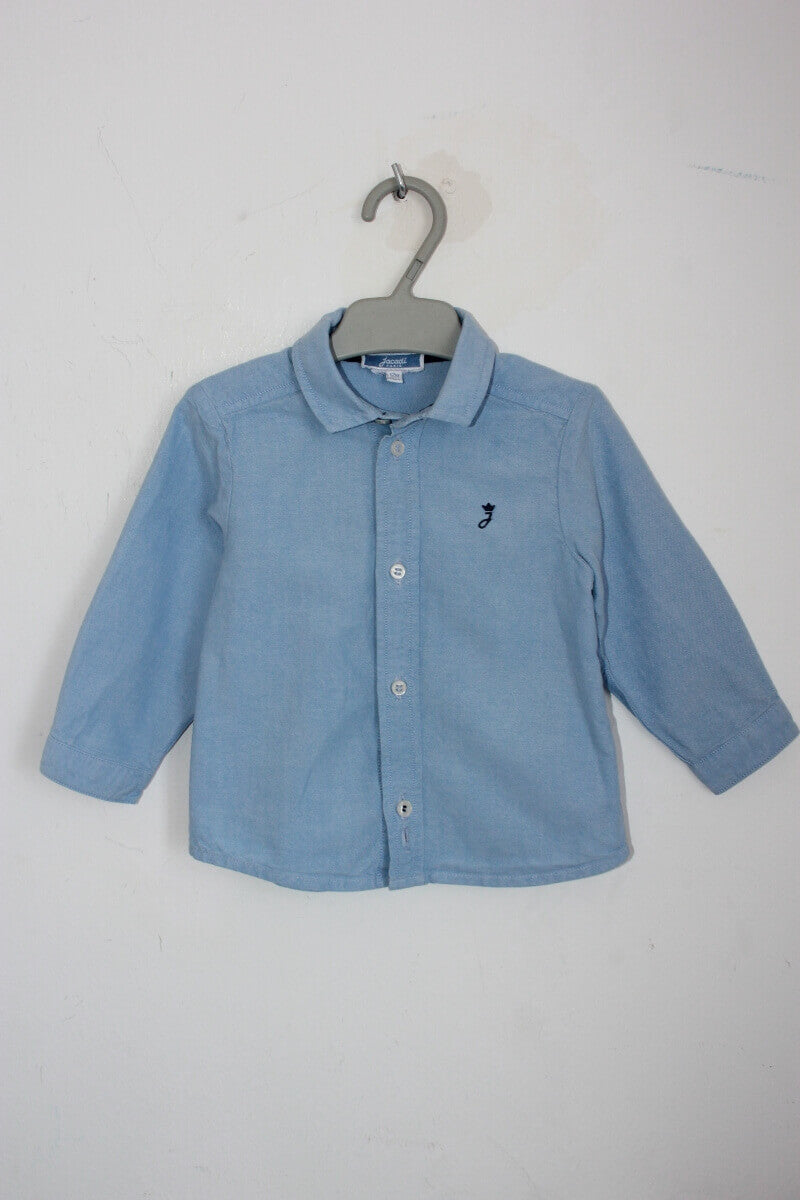 preloved blauw overhemd met lange mouwen voor een baby jongen in maat 74 van jacadi