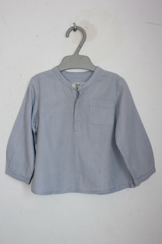 tweedehands katoenen blauw gestreept overhemd met lange mouwen van bonpoint in maat 74 voor een baby jongen