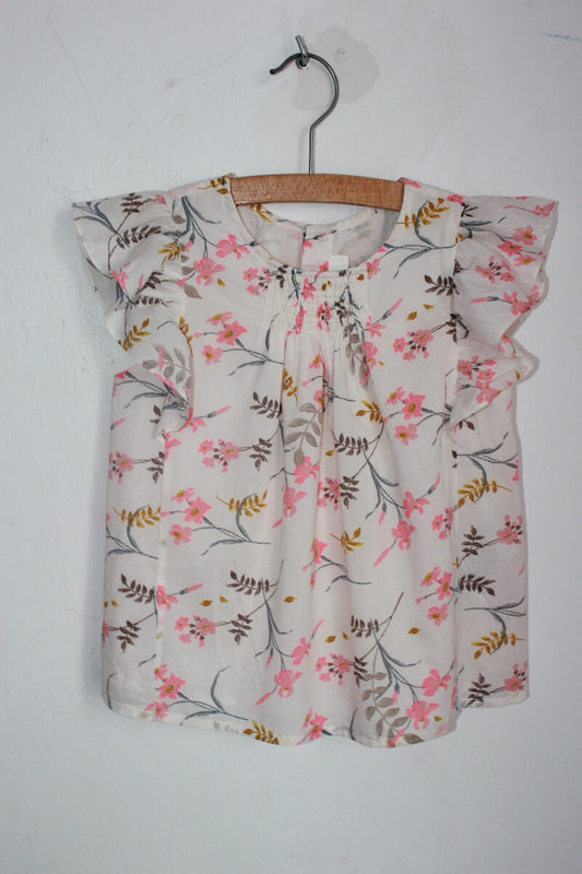 tweedehands katoenen gebloemde blouse in multicolour met korte mouwen van bonpoint in maat 104 